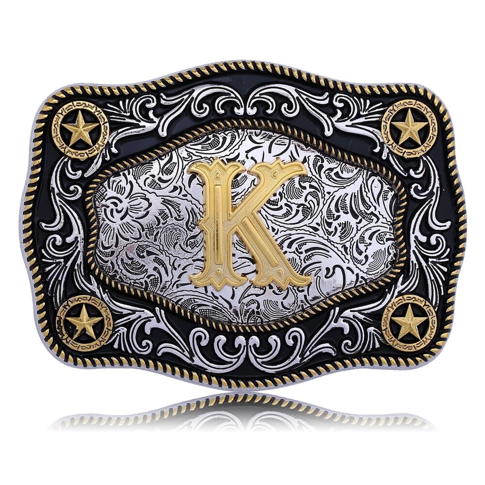 8955 Western Belt Buckle Initial Letters ABCDJMR to Z Large Gold Cowboy